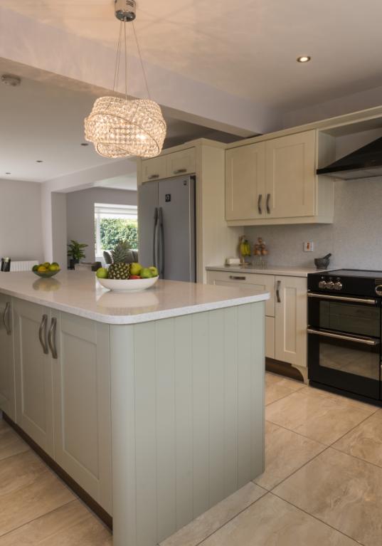 Kitchens Newry Ivory Shaker Kitchen With Sage Green Island